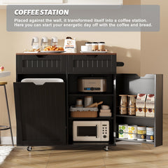SNYNUXX Kitchen Island with Drop Leaf, Rolling Mobile Island Cart with Drawer, Wooden Countertop and Lockable Casters, Black-35.43"x23.62"x35.43"