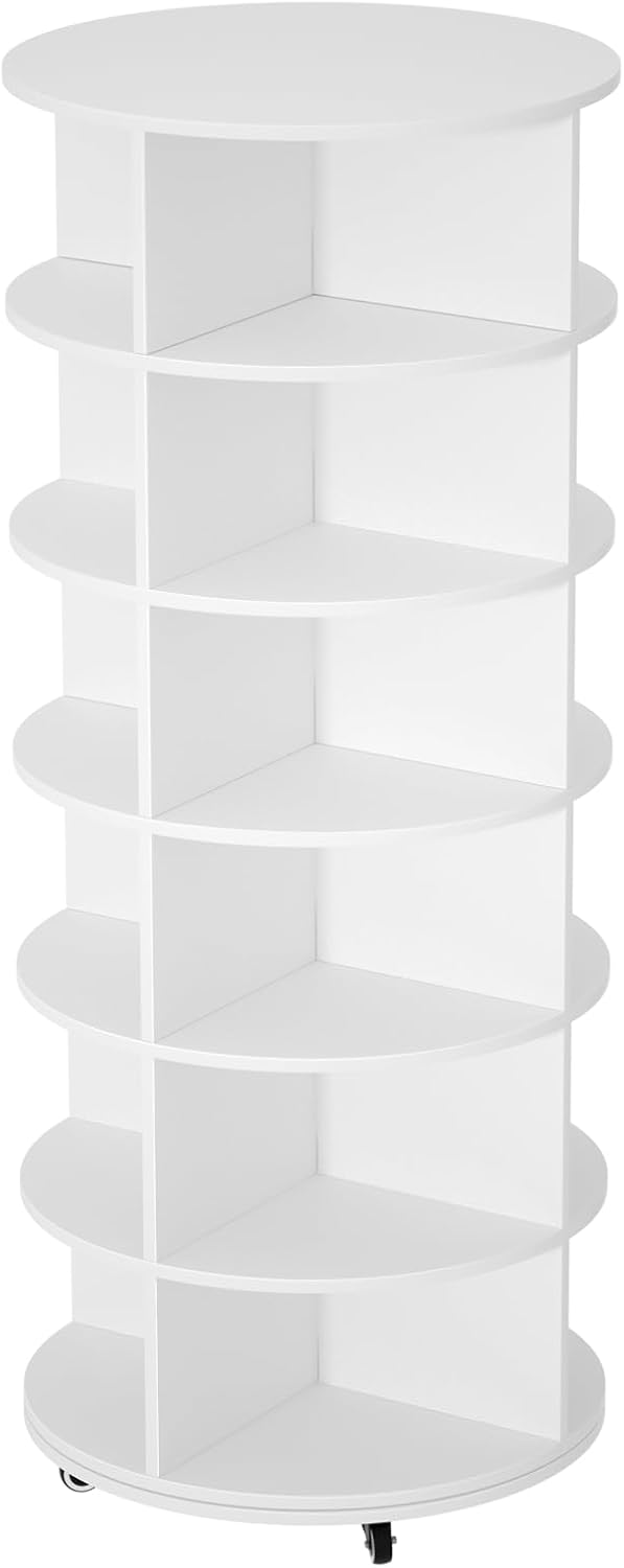 EOYUTLLY Rotating Shoe Rack Tower, 6 Tier Wooden Shoe Storage, 360 Degree Spinning Shoe Rack Organizer, Easy to Use Space-Saving Shoe Rack for Entryway, Corner, Hallway, Living Room (White)