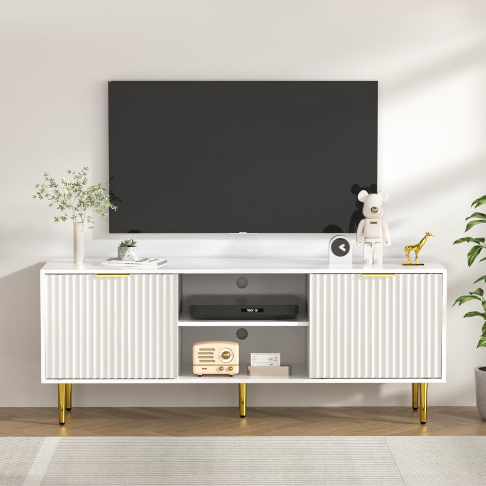 55”Floating Entertainment Center with LED Lights for 60/65/70 Inch TV, Floating TV Shelf with 5 Timers & 3 Colors & 6 Brightness Levels, Marble Wall-Mounted TV Stand for Living Room,Bedroom, White
