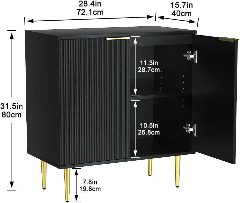 Sideboard Buffet Cabinet, Modern Coffee Bar Cabinet with Fluted Waveform Doors and Adjustable Shelf, Buffet Cabinet with Storage for Living Room, Dining Room, Hallway, Black