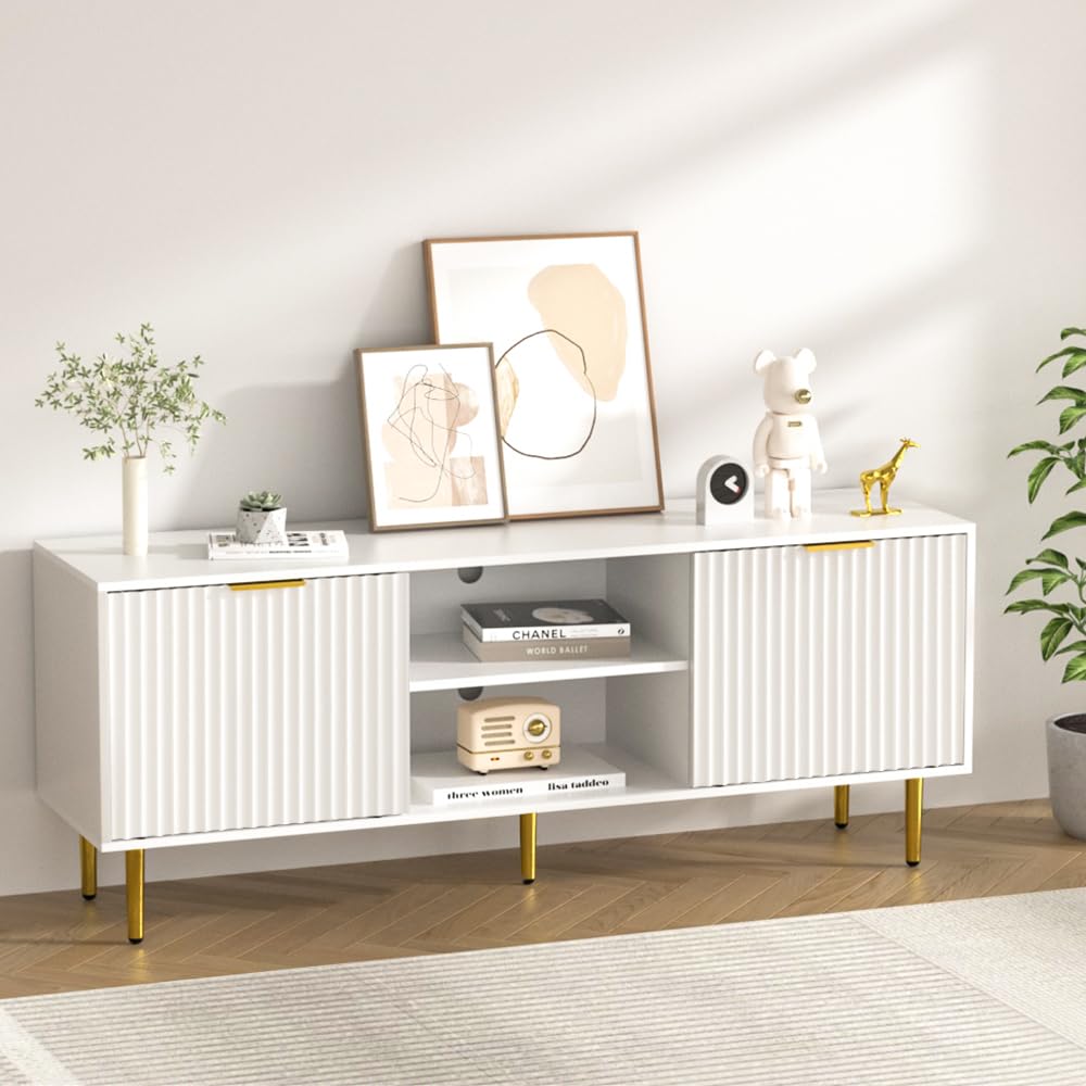 55”Floating Entertainment Center with LED Lights for 60/65/70 Inch TV, Floating TV Shelf with 5 Timers & 3 Colors & 6 Brightness Levels, Marble Wall-Mounted TV Stand for Living Room,Bedroom, White