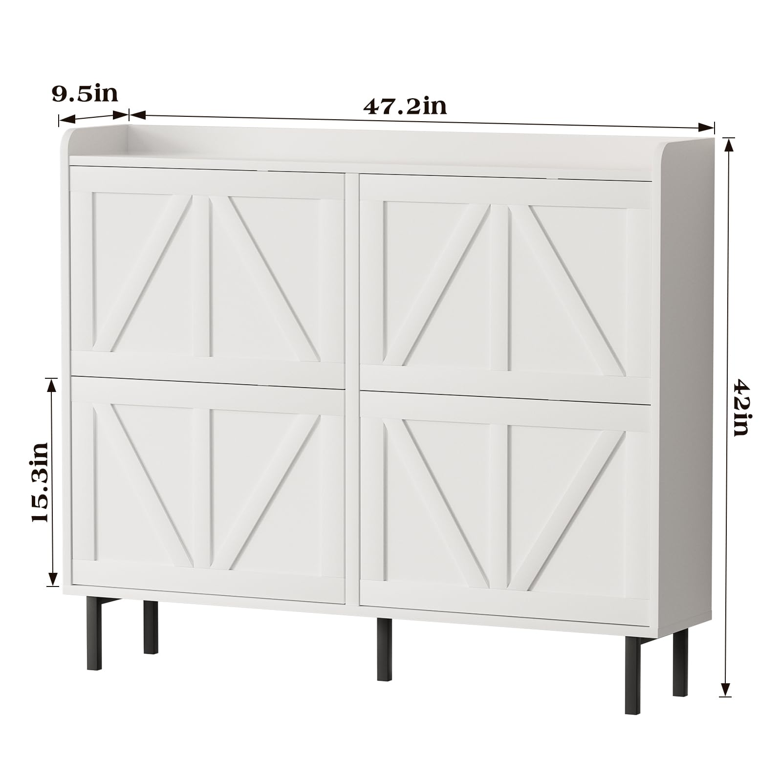 EOYUTLLY Shoe Cabinet for Entryway with 2 Flip Drawers,Narrow Wooden Shoe Storage Cabinet with Metal Legs,Hold 24 Pairs, 4-Tier Adjustable Shelves–Freestanding Hidden Shoe Organizer for Hallway, Foyer