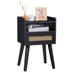 Urban Deco Nightstand,Wooden Bedside Table with Fabric Drawer,Modern End Table for Bedroom and Living Room.(Black)