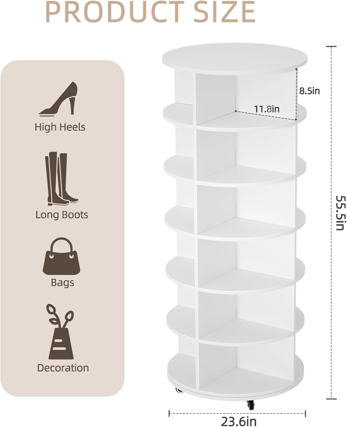 EOYUTLLY Rotating Shoe Rack Tower, 6 Tier Wooden Shoe Storage, 360 Degree Spinning Shoe Rack Organizer, Easy to Use Space-Saving Shoe Rack for Entryway, Corner, Hallway, Living Room (White)