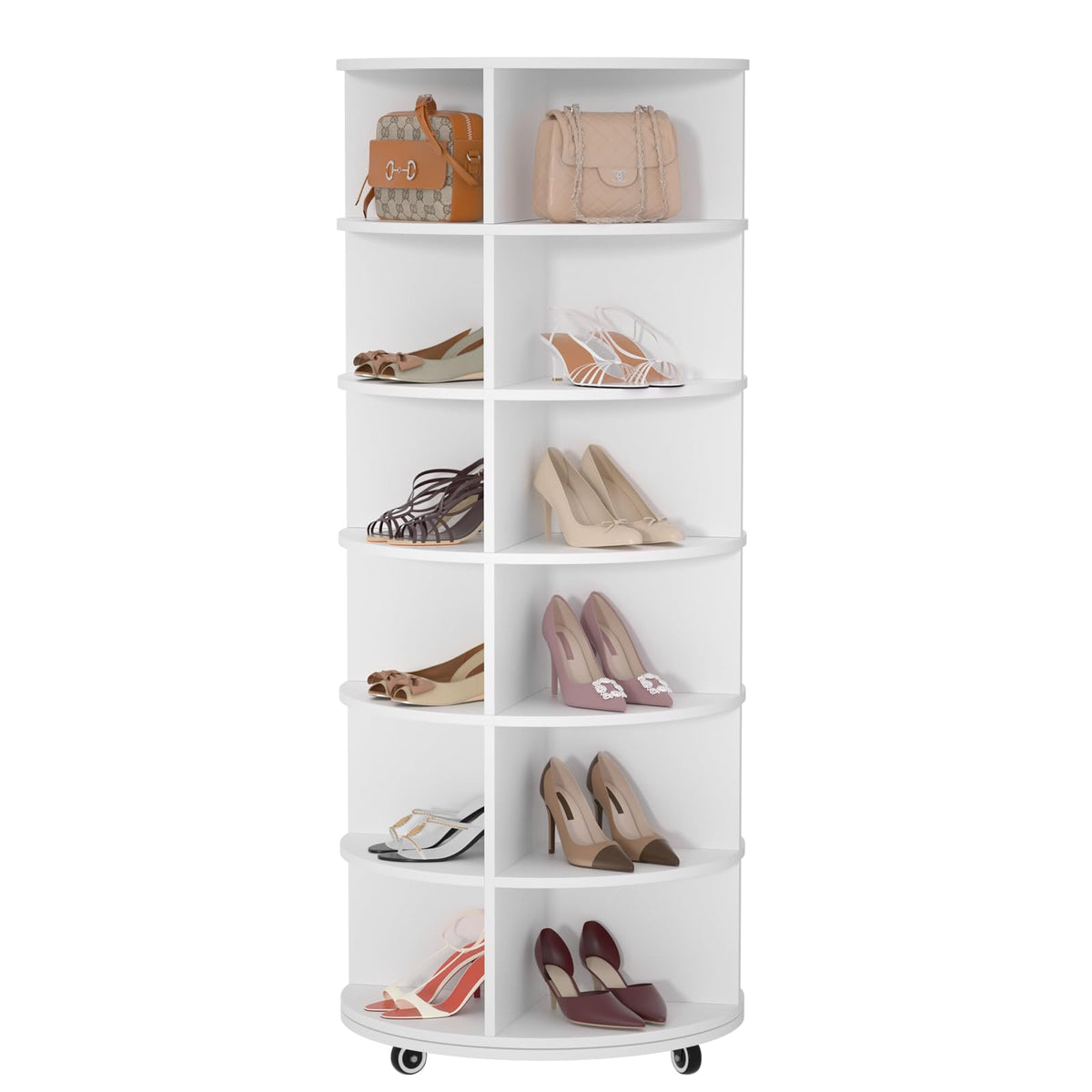 EOYUTLLY Rotating Shoe Rack Tower, 6 Tier Wooden Shoe Storage, 360 Degree Spinning Shoe Rack Organizer, Easy to Use Space-Saving Shoe Rack for Entryway, Corner, Hallway, Living Room (White)