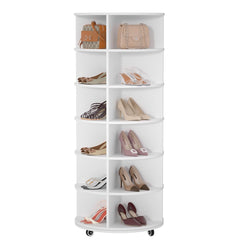 EOYUTLLY Rotating Shoe Rack Tower, 6 Tier Wooden Shoe Storage, 360 Degree Spinning Shoe Rack Organizer, Easy to Use Space-Saving Shoe Rack for Entryway, Corner, Hallway, Living Room (White)