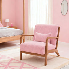 Mid Century Modern Accent Chairs, Upholstered Corduroy Fabric Lounge Arm Chair with Lumbar Cushion & Solid Wood Frame for for Living Room, Bedroom, Balcony, Camel