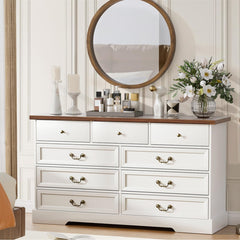 9 Drawer White Dresser for Bedroom - 55" Dressers Chests of Drawers - Large Dresser for Clothes Closet - Farmhouse Storage Dresser for Living Room, Entryway, Hallway