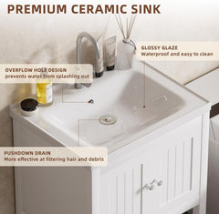 24 Inch Bathroom Vanity with Sink, Bathroom Sink Cabinet with 2 Doors and 1 Open Shelf, Under Sink Cabinet, Bathroom Storage Cabinet Organizer with Sink Combo, White