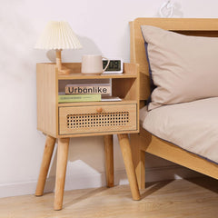 Urban Deco Nightstand,Wooden Bedside Table with Fabric Drawer,Modern End Table for Bedroom and Living Room.