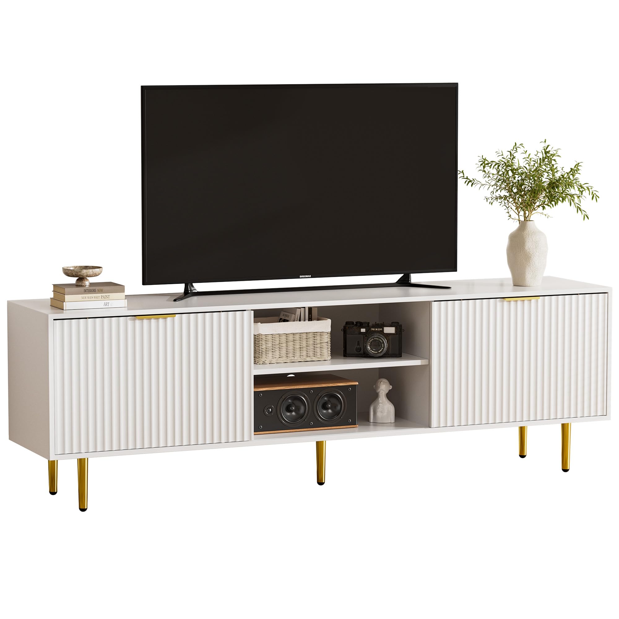 55”Floating Entertainment Center with LED Lights for 60/65/70 Inch TV, Floating TV Shelf with 5 Timers & 3 Colors & 6 Brightness Levels, Marble Wall-Mounted TV Stand for Living Room,Bedroom, White