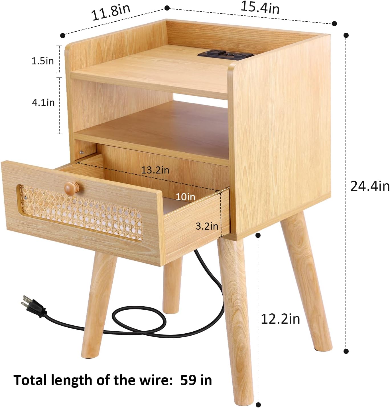 EOYUTLLY Nightstand Set of 2, End Table with Charging Station and Drawer Storage, Bedside Table with USB Ports Modern Side Table for Living Room, Bedroom and Small Space, Natural