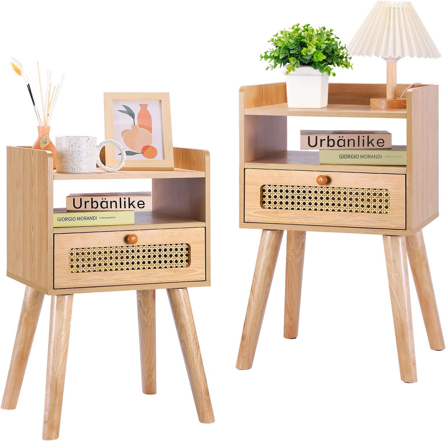 Urban Deco Nightstands Set of 2,Wooden Bedside Tables with Fabric Drawer,Modern End Table for Bedroom and Living Room 15.4 * 11.8 * 24.4 in