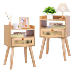 Urban Deco Nightstands Set of 2,Wooden Bedside Tables with Fabric Drawer,Modern End Table for Bedroom and Living Room 15.4 * 11.8 * 24.4 in