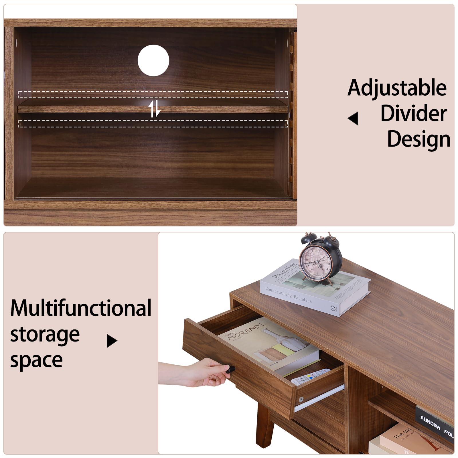 EOYUTLLY TV Stand for 55/60/65 Inch TV, Modern Entertainment Center with Storage Cabinets, Wood Media Console with 3 Drawers, Television Stands with Adjustable Height Shelf for Living Room, Bedroom