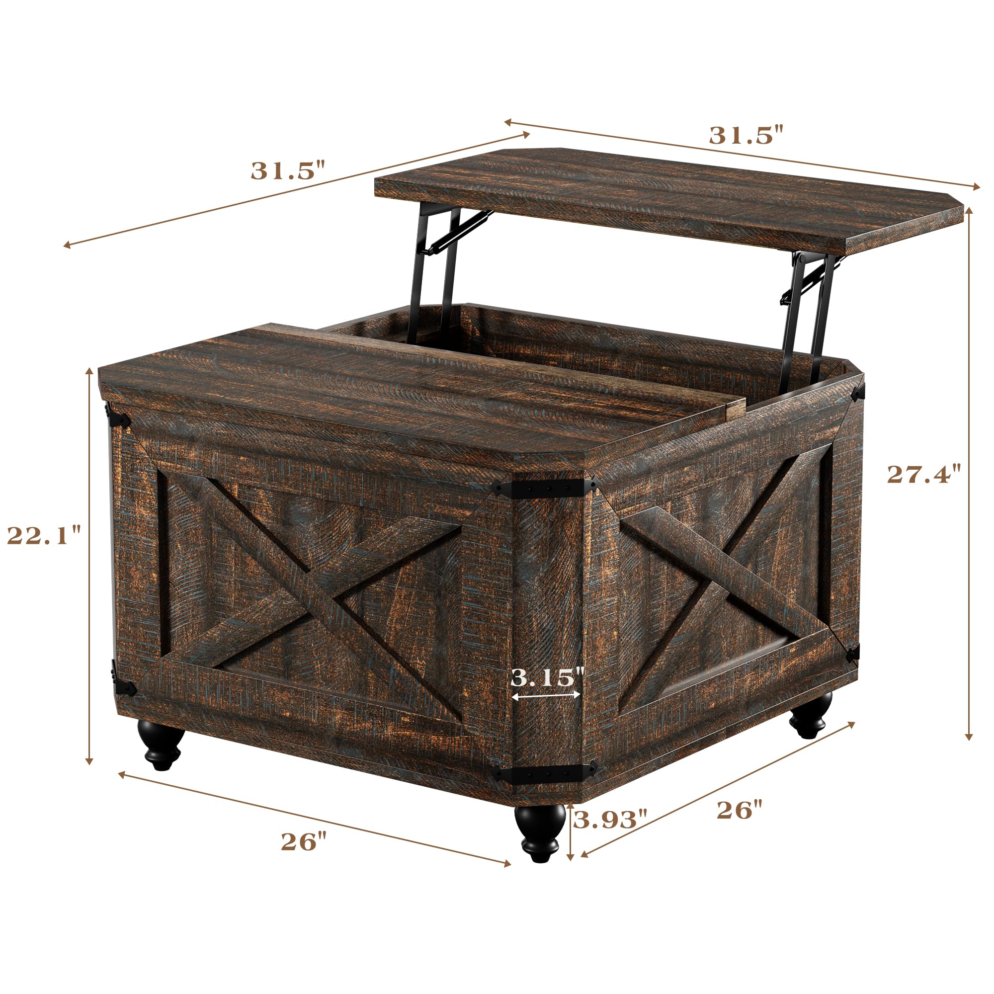 Farmhouse Lift Top Coffee Table with Hidden Storage, Wood Square Coffee Table for Living Room, Modern Center Table with Legs for Home Office, Bedroom, White