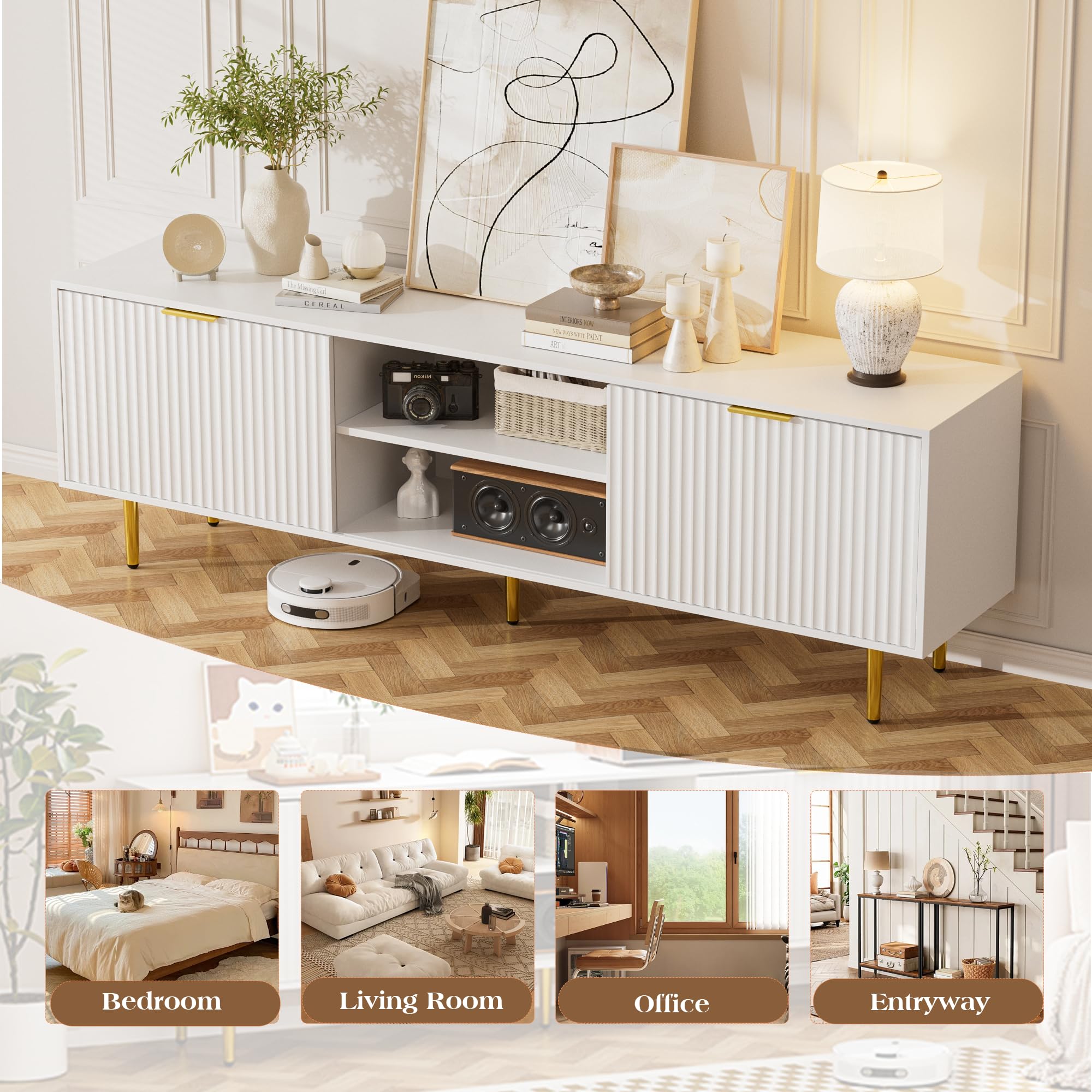 55”Floating Entertainment Center with LED Lights for 60/65/70 Inch TV, Floating TV Shelf with 5 Timers & 3 Colors & 6 Brightness Levels, Marble Wall-Mounted TV Stand for Living Room,Bedroom, White