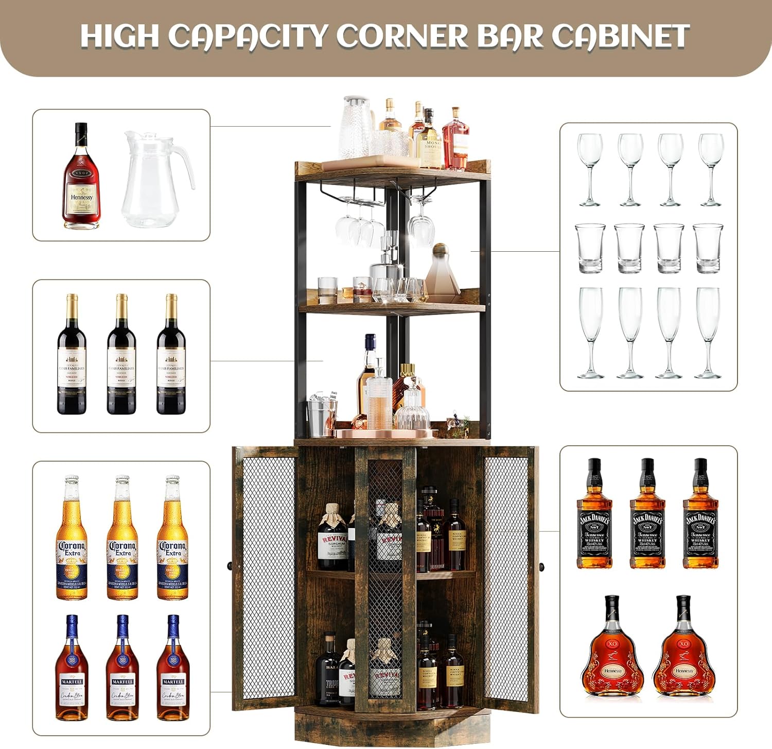 EOYUTLLY Corner Bar Cabinet with Wine Rack, 65