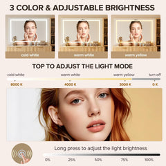 EOYUTLLY 48" Fluted Makeup Vanity Desk with 36" Mirror and Light,Modern Glass Top Vanity Table with Charging Station,5 Drawers, 3 Adjustable Shelves & 3 Color Lighting Mode, Bedroom Dressing Table,Oak