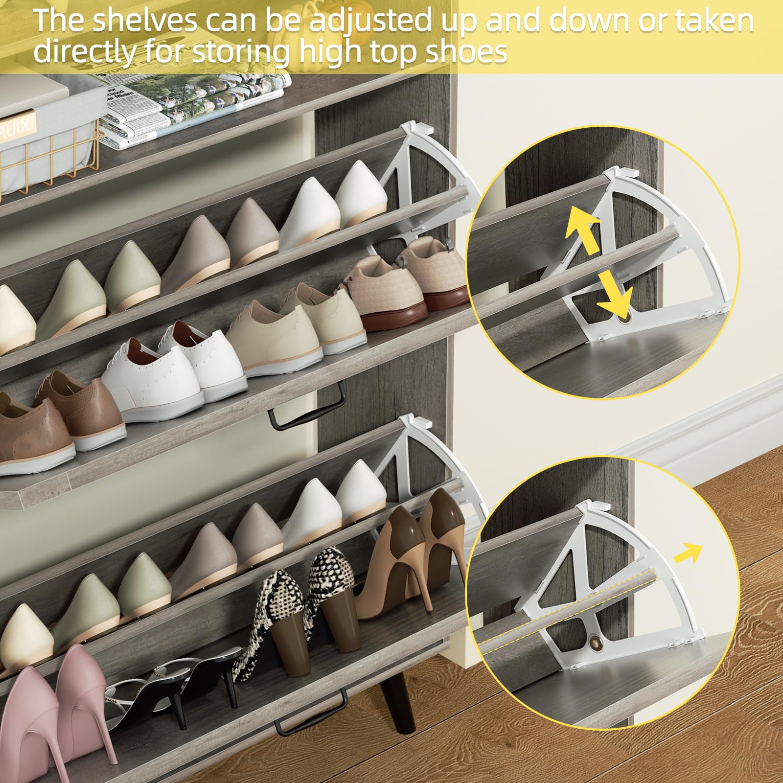 EOYUTLLY Shoe Cabinet Storage for Entryway, Narrow Shoe Rack Cabinet with 3 Flip Drawers & Coat Rack, Hidden Shoe Storage Cabinet, 2-in-1 Hall Tree Slim Freestanding Shoe Rack Organizer, Rustic Brown