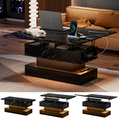 42'' Lift Top Coffee Table, 4-in-1 Multifunctional Lift Coffee Table with Storage & Hidden Compartments, Farmhouse Coffe Table with Lifting top for Living Room, Dining Reception Room, White