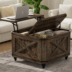 Farmhouse Lift Top Coffee Table with Hidden Storage, Wood Square Coffee Table for Living Room, Modern Center Table with Legs for Home Office, Bedroom, White